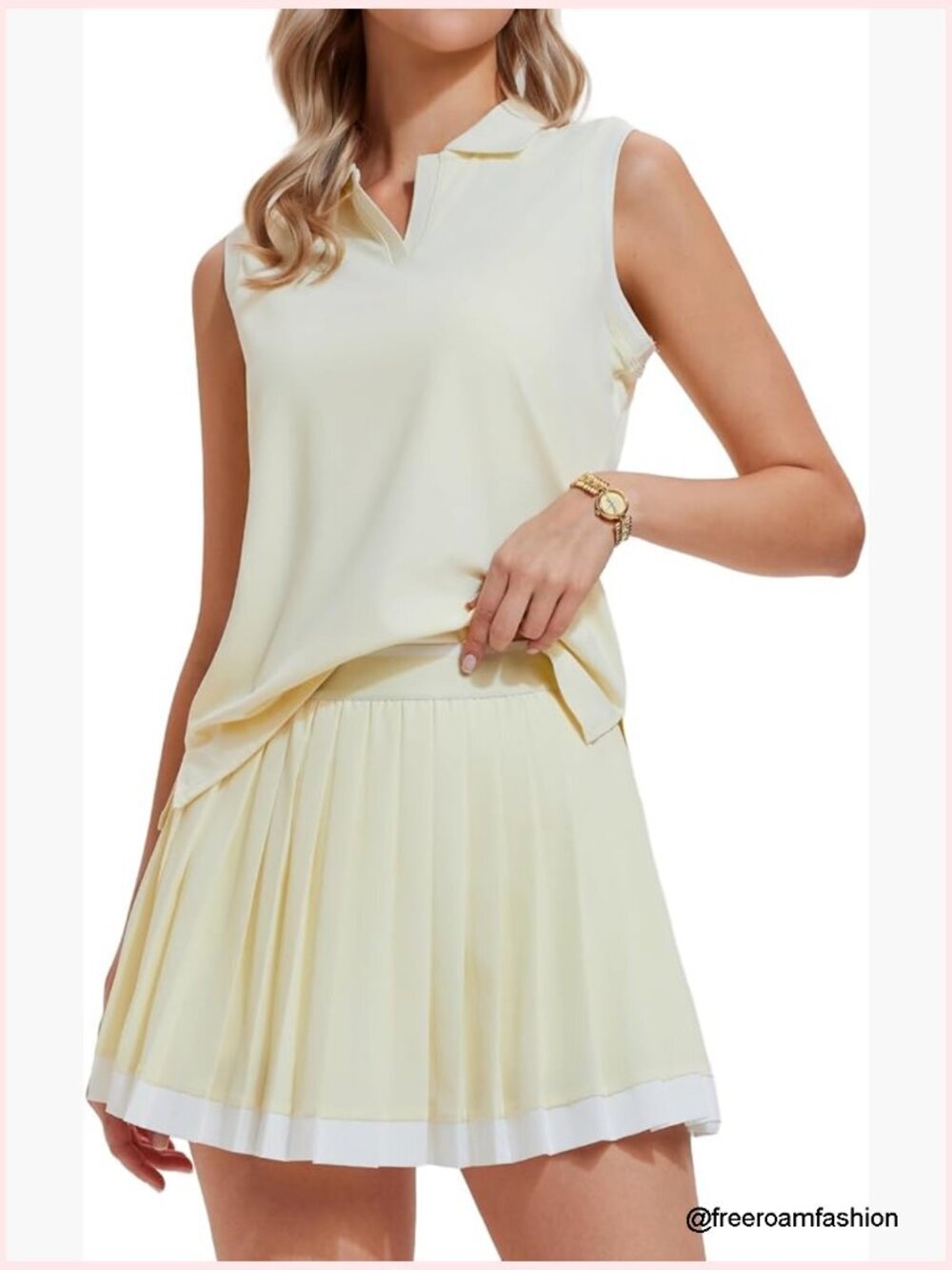2-Piece Tennis Outfit Polo Top and Pleated Dress with Shorts